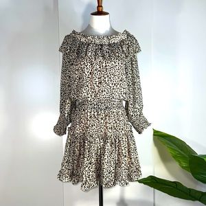 BY TOGETHER leopard off shoulder ruffle dress